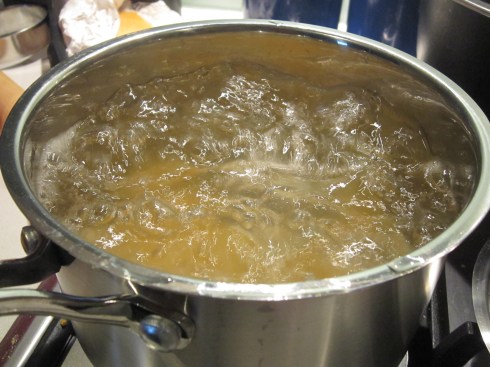 saucepan with boiling water